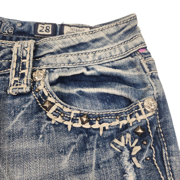 Miss Me Jeans 28 Cuffed Capri Faded Destroyed Abrasion Y2k Pocket Flap - Picture 5 of 10